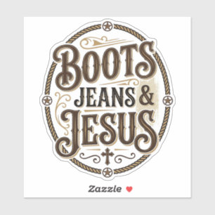 Pegatina Botas Vaqueros & Jesús Fe Católica Occidental Vint