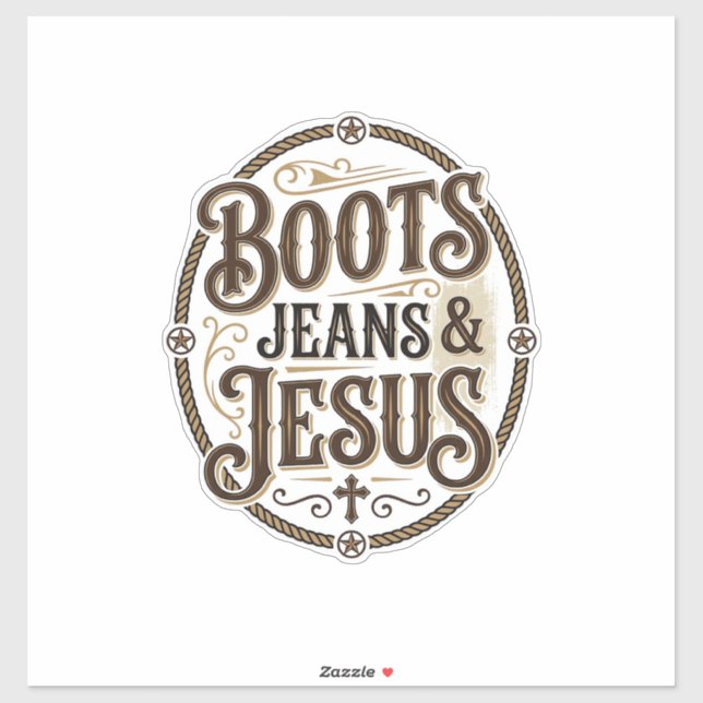 Pegatina Botas Vaqueros y Jesús Fe Occidental Vintage (Hoja)