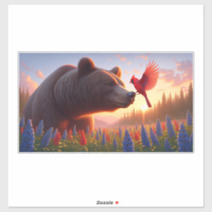 Pegatina Botella de agua del oso y cardinal