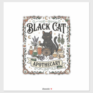 Pegatina Botica de Gato Negro Bruja Mística Apothecary
