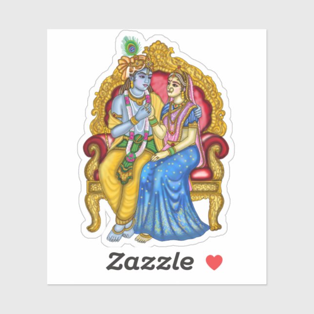 Pegatina Botón de Radha Krishna (Hoja)