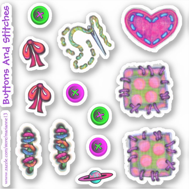 Pegatina Botones Y Títulos Tema De Costura (Anverso)