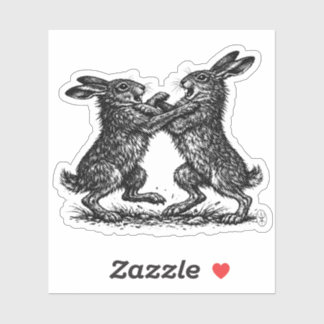 Pegatina Boxing Hares – Haunted Ink Woodland Duel