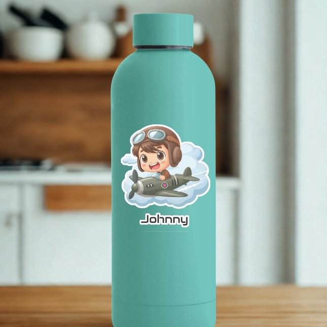 Pegatina  Boy Flying Airplane Clouds Fun Kids Personalized (Subido por el creador)