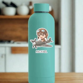 Pegatina Boy Flying Airplane Cute Kids Personalized