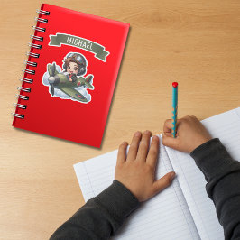 Pegatina Boy Pilot flying Vintage Airplane in Clouds Custom