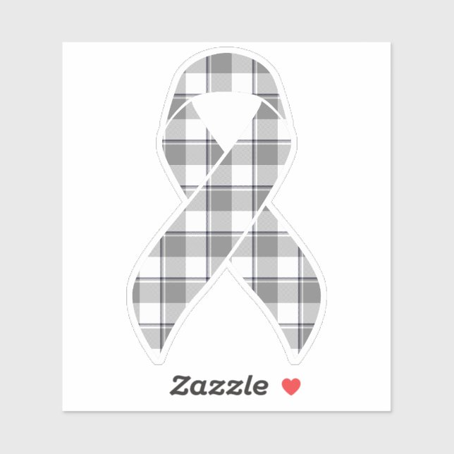 Pegatina Brain Cancer Awareness Plaid Gray Ribbon (Hoja)