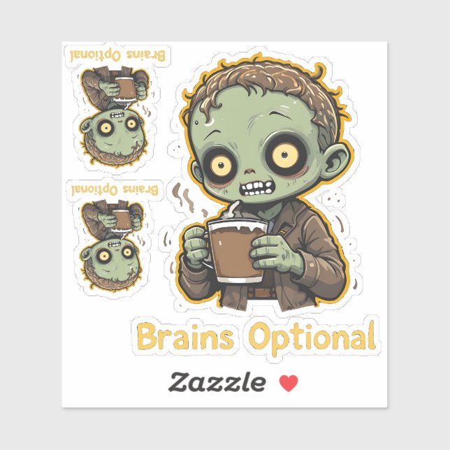 Pegatina Brains Optional Zombie Coffee Funny Cute Undead  (Hoja)