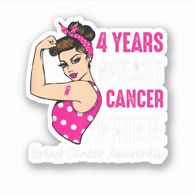 Pegatina Breast Cancerversary 4 Year Riveter Ribbon Breast  (Anverso)