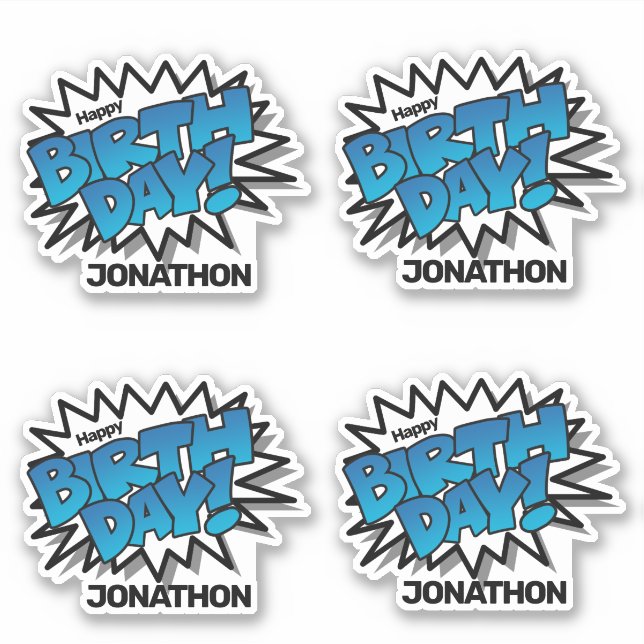 Pegatina Brillante Blue Comic Text - Feliz cumpleaños (Anverso)