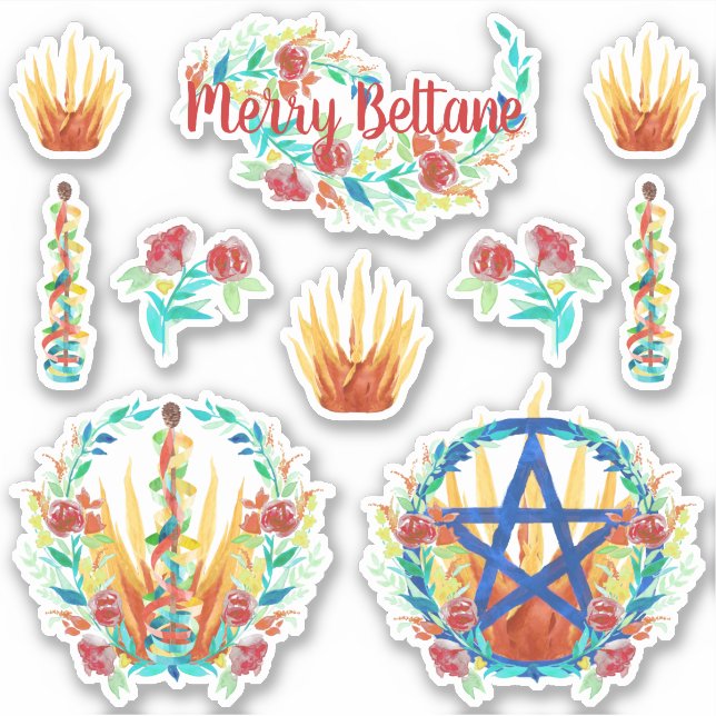 Pegatina Brillante Floral Beltane Fire & Maypole Pagan Kids (Anverso)