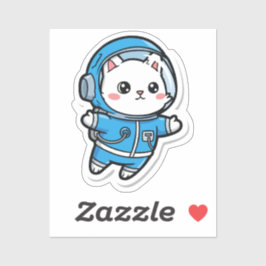 Pegatina Brillante Transparente -Gato Astronauta Adorable 2