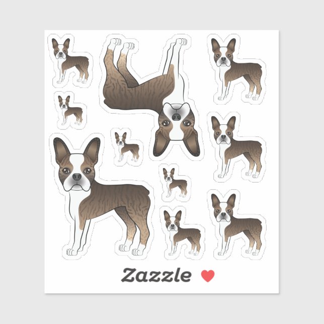 Pegatina Brindle Y White Boston Terrier Cute Perros De Cari (Hoja)