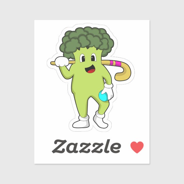 Pegatina Broccoli en hockey con bate de hockey (Hoja)