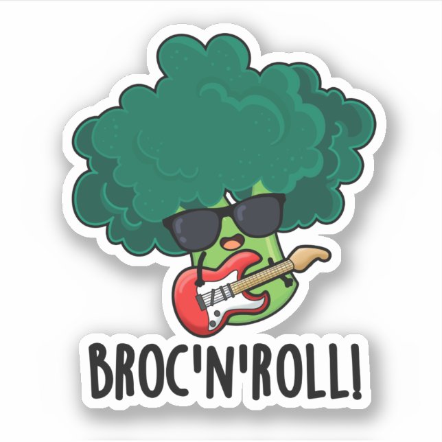 Pegatina Brock n Roll Funny Veggie Broccoli Pun (Anverso)