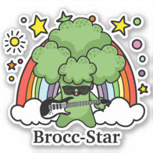 Pegatina Brócoli tocando la guitarra, Brocc Star y Arcoíris