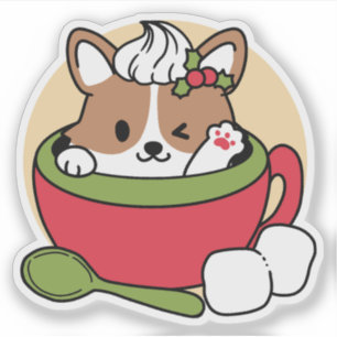 Pegatina Bromas de cacao en invierno - Perro lindo en diseñ