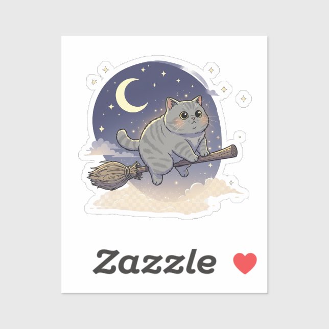 Pegatina Broomstick Brit - British Shorthair Cat Halloween (Hoja)