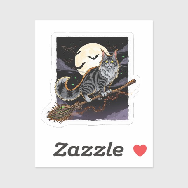 Pegatina Broomstick Rider Coon - Maine Coon Halloween (Hoja)