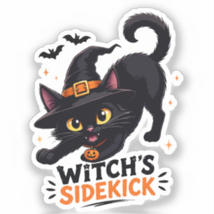 Pegatina Bruja Adorable Gato Negro Compañero Halloween