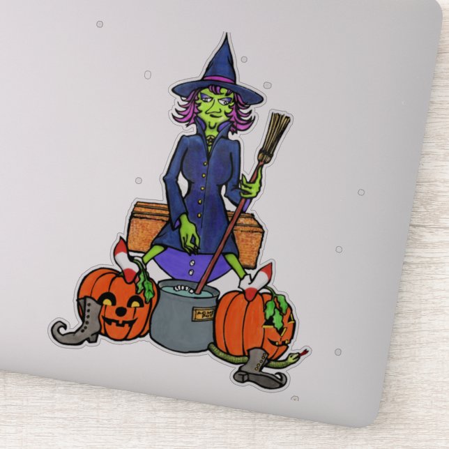 Pegatina bruja agitando un caldero | monstruo de Halloween (Detalle)
