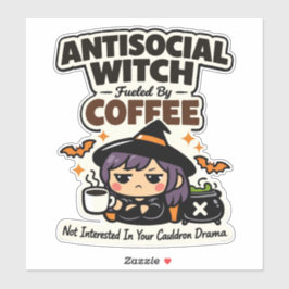 Pegatina Bruja Antisocial Café Halloween