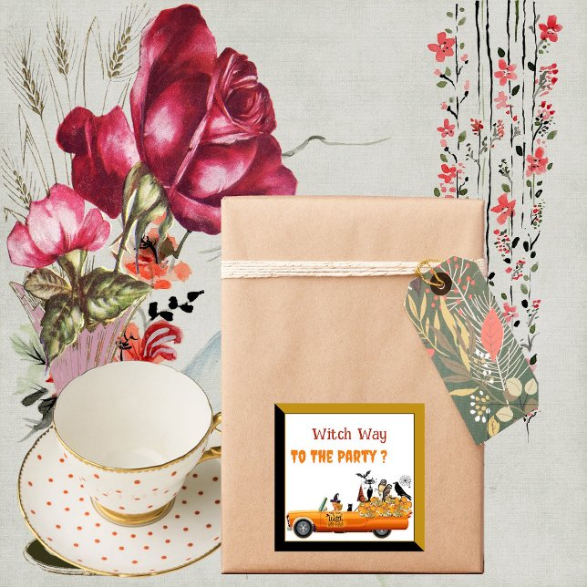 Pegatina Bruja Camino a la Fiesta Tripulación de Halloween  (Witch Way to the Party Halloween Crew Cat Bat Owls Sticker)