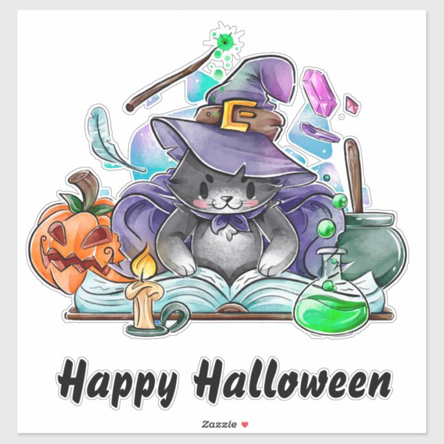 Pegatina Bruja de gato mágico (Hoja)