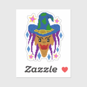 Pegatina Bruja de Halloween con Escoba – Arte Pixel