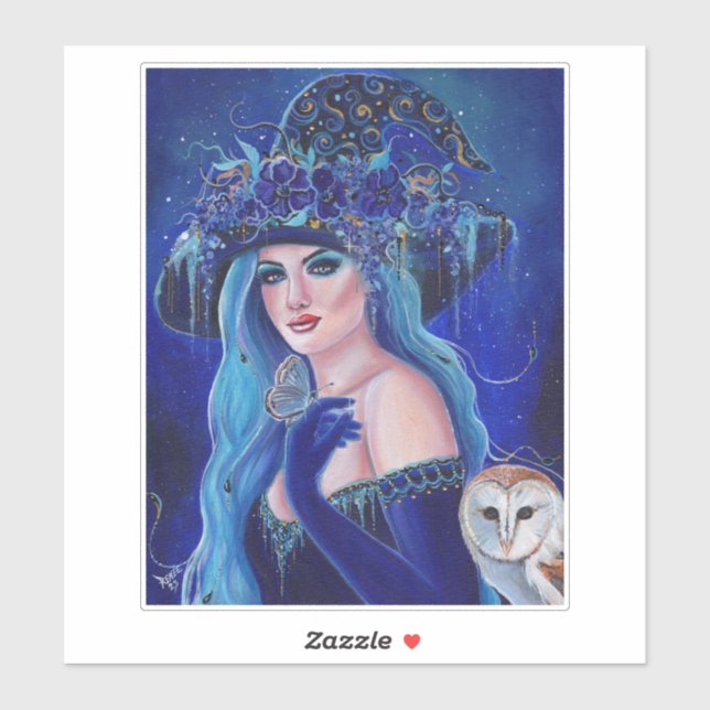 Pegatina Bruja de Halloween con mariposas por Renee Lavoie (Hoja)