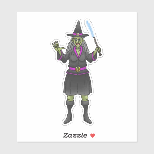Pegatina Bruja de Halloween Verde (Hoja)