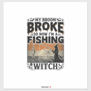 Pegatina Bruja de Pesca Diseño de Vector Vintage de Hallowe