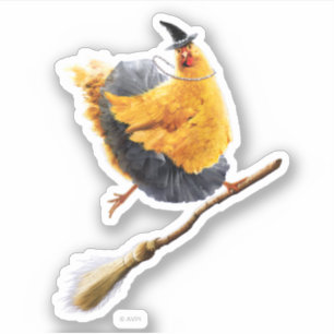 Pegatina Bruja de pollo en Broomstick