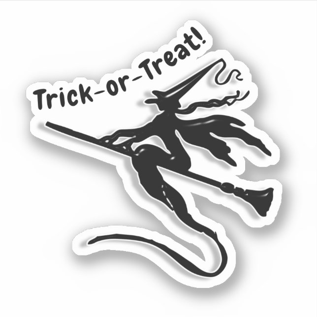 Pegatina Bruja en Escoba Halloween (Anverso)