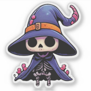 Pegatina Bruja Esqueleto Adorable - Halloween Kawaii