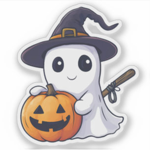 Pegatina Bruja fantasma con Jack-o-Lantern