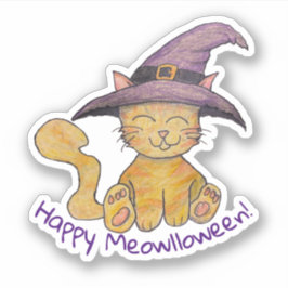 Pegatina Bruja Gatito Halloween