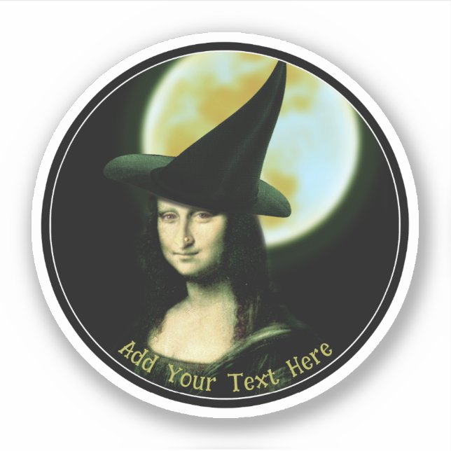 Pegatina Bruja Mona Lisa Halloween Luna Llena (Anverso)