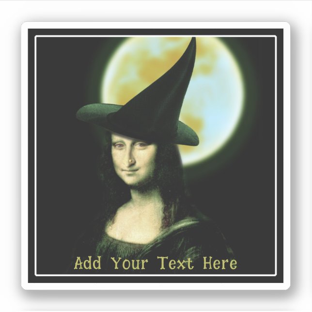 Pegatina Bruja Mona Lisa Halloween Luna Llena (Anverso)