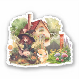 Pegatina Bruja Pequeña y Zorro Lindo | Sticker