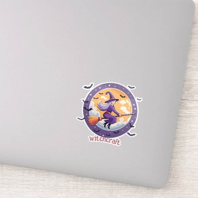 Pegatina Bruja redonda de Halloween (Detalle)