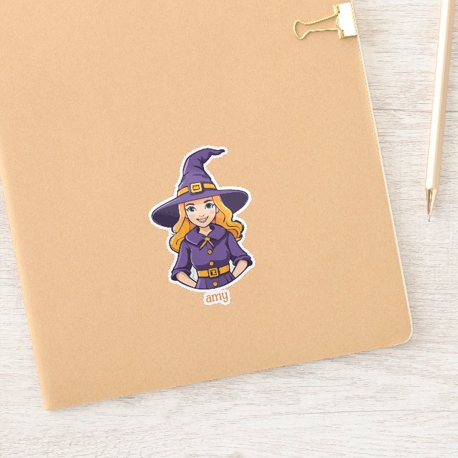 Pegatina Bruja rubia en ropa morada (Cuaderno)