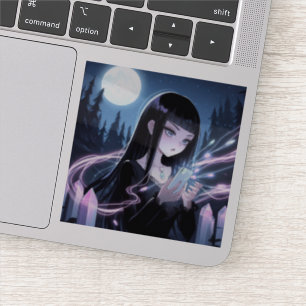 Pegatina Bruja suave cargando cristales en los bosques