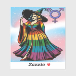 Pegatina Bruja Transgénero En Ropa De Bandera Arcoiris