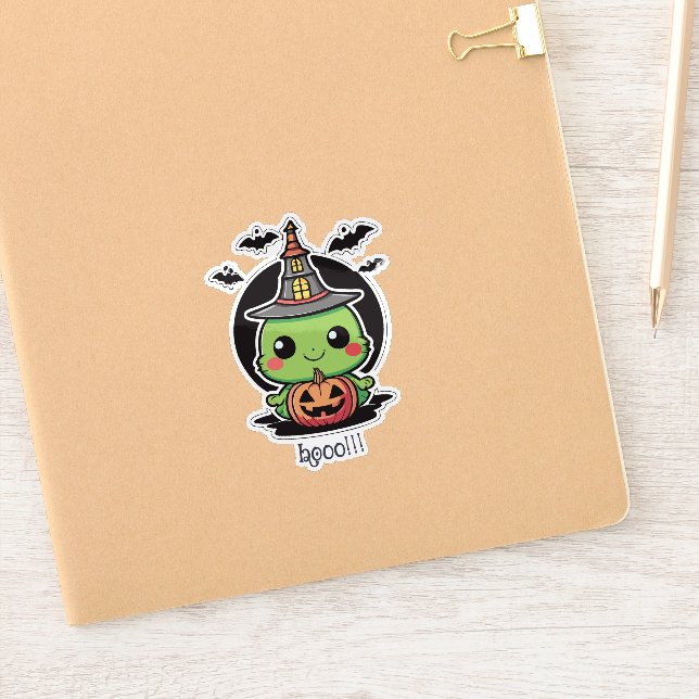 Pegatina Bruja verde de Halloween (Cuaderno)