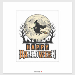 Pegatina Bruja Vintage Feliz Halloween Diseño de Vector_1