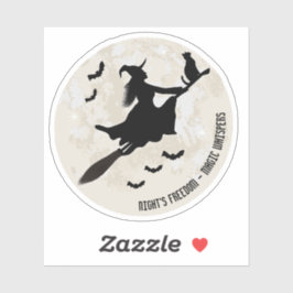 Pegatina bruja y gato volando en una escoba