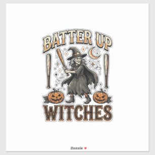 Pegatina Brujas al bate Diseño de béisbol vintage de Hallow