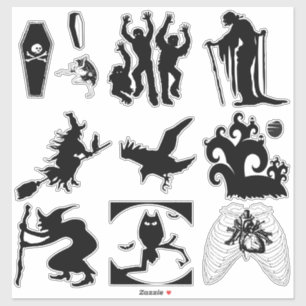 Pegatina Brujas de Silueta de Halloween Ataúdes Zombies Cue