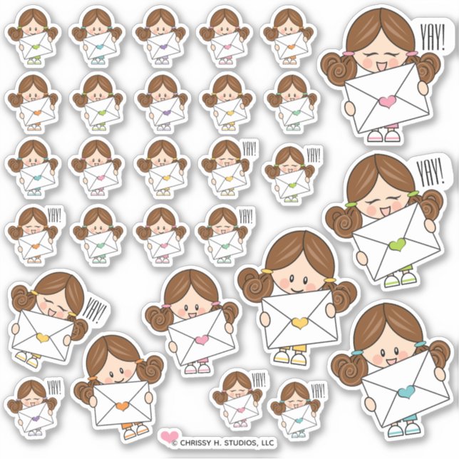 Pegatina Brunette Girl Happy Mail Stickers (Anverso)